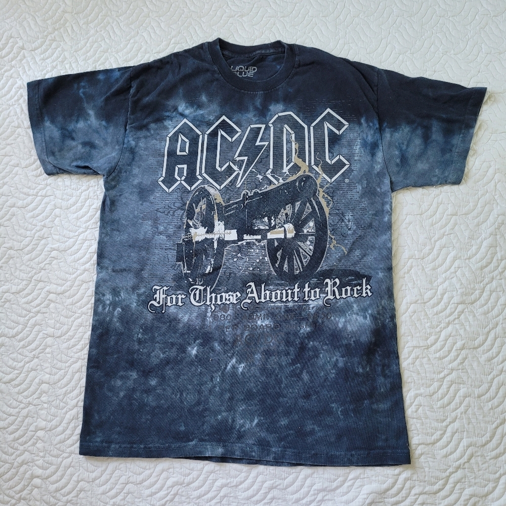 ac/dc dark blu evintage style band tee "for those about to rock"